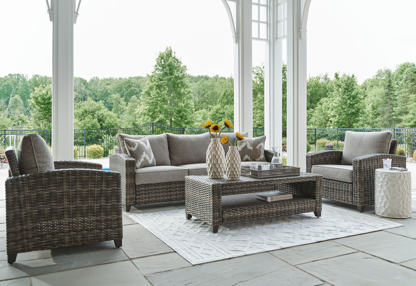Oasis Court - Sofa, Chairs, Table Set (Set of 4) - Gray