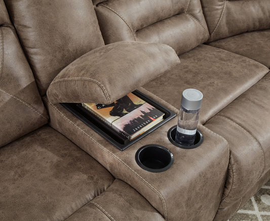 Ravenel - 3-Piece Power Reclining Sectional With Laf Power Reclining Loveseat With Console - Faux Leather - Fossil