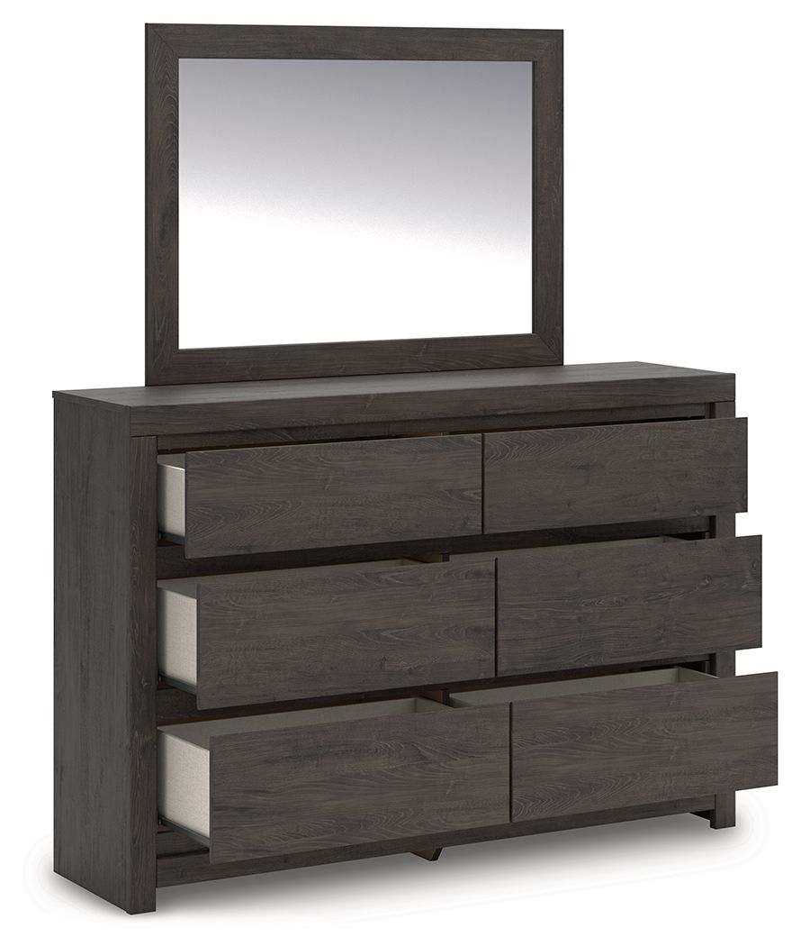 Fraluna - 3 Pc. - Queen Panel Storage Bed, Dresser And Mirror - Charcoal